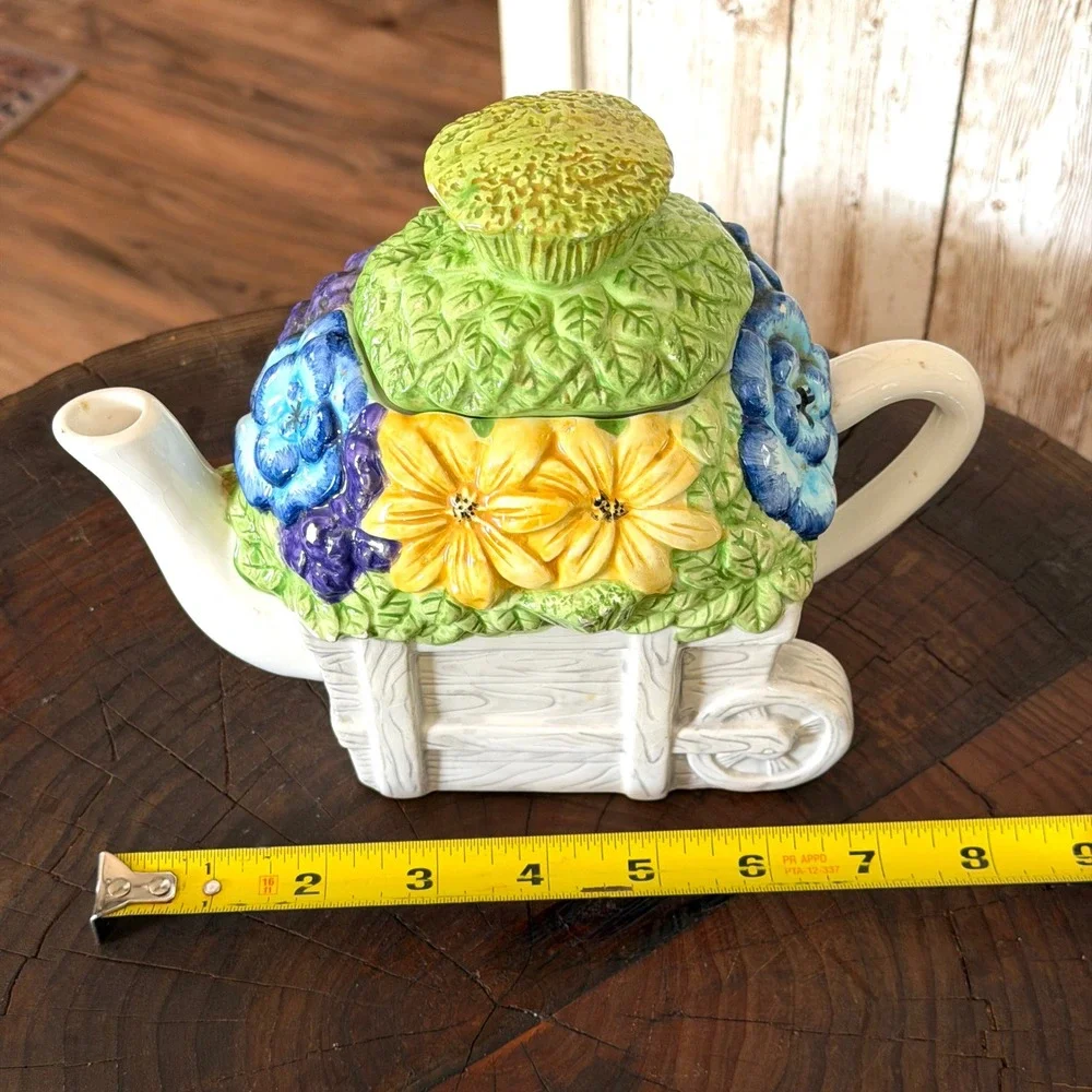 Vintage Ceramic Wheelbarrow Grandmacore Garden Teapot Cottagecore Sunflower